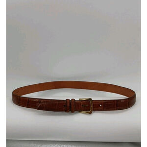 Brighton Belt Brown Embossed Calfskin On Saddle Leather Medium Gold Tone VTG